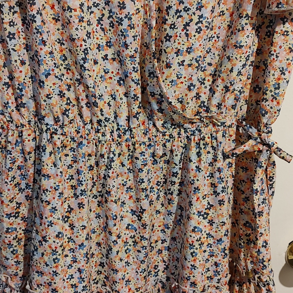 Ladies Blue/Pink Floral Dress with Flutter Sleeves Size 2x - Picture 7 of 11